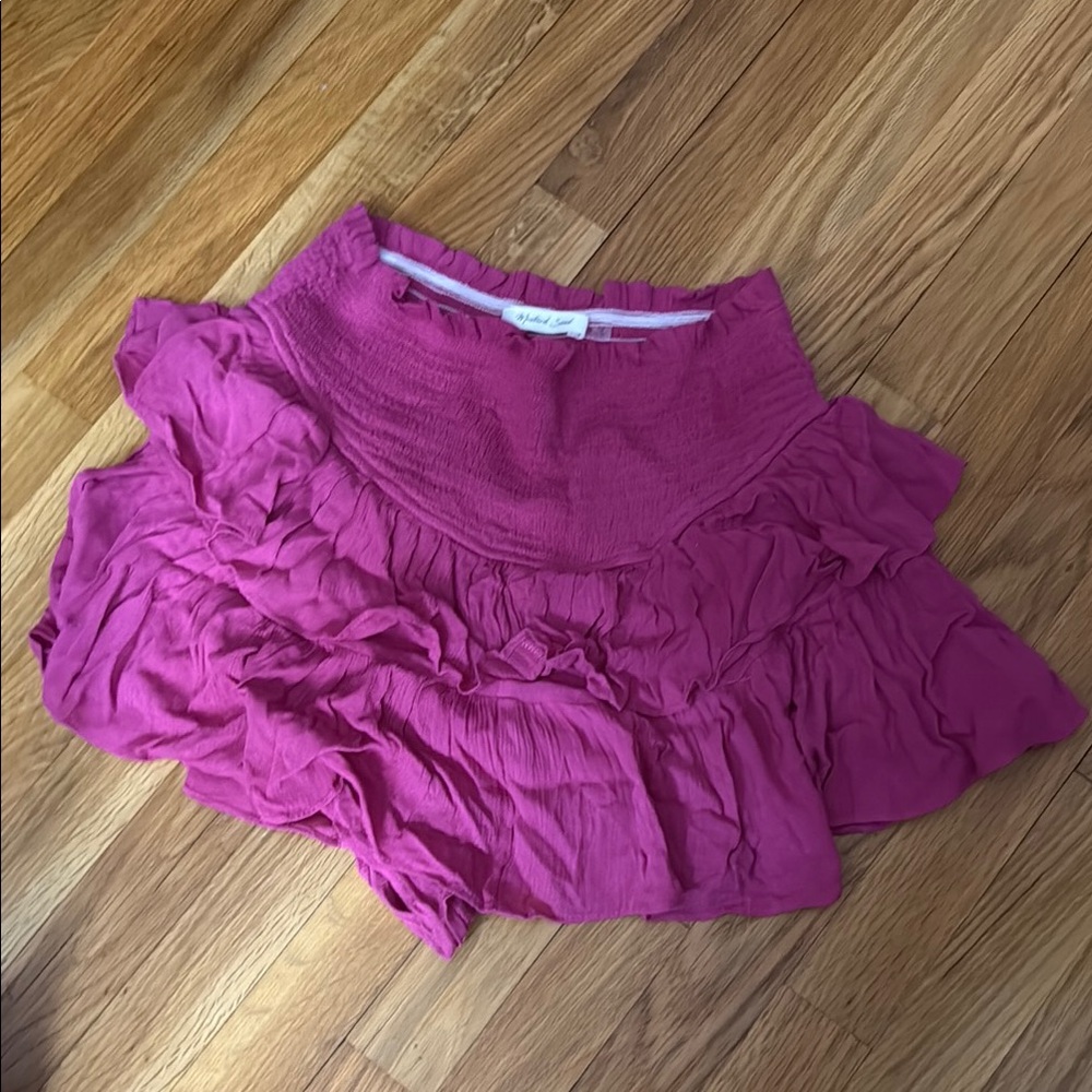 Mustard Seed Pink Ruffled Skater Mini Skirt